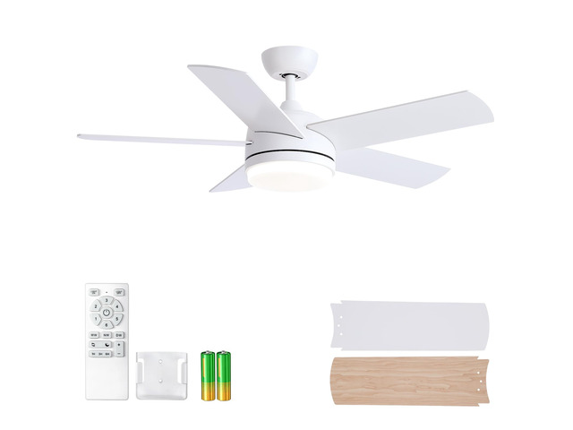 44 Inch White Ceiling Fan with Light and Remote Control. Noiseless,Dimmable,3CCT,6 Speeds Reversible, DC Ceiling Fans for Indoor or Covered Outdoor...