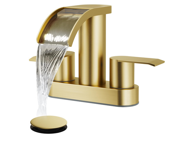 4 Centerset Bathroom Sink Faucet Waterfall Brushed Gold SUS304 Bathroom Faucet,2.17 Wide Spout,24 cUPC Water Line,Pop up Drain,2...
