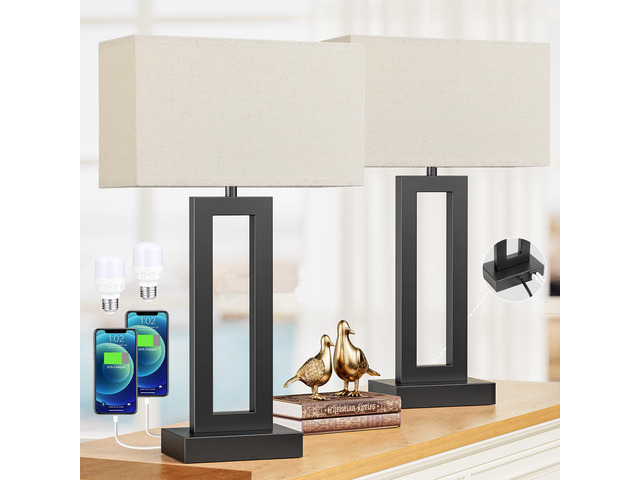 22' Tall Living Room Lamps for Night Stands - Touch Bedside Lamp with USB C+A, 3 Way Dimmable Bedroom Lamps for End Tables Set of 2, Modern Night...