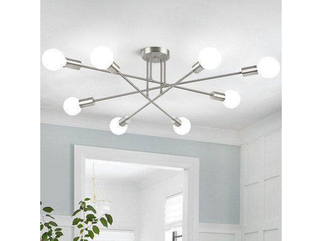 Modern Sputnik Chandelier 8-Light Industrial Ceiling Lights Fixture 32' Brushed Nickel Semi Flush Mount Ceiling Light with E26 Base Sputnik Light...