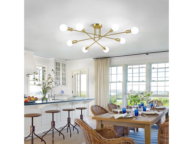 Modern Sputnik Chandelier 8-Light Industrial Ceiling Lights Fixture 32' Gold Semi Flush Mount Ceiling Light with E26 Base Sputnik Lights Fixture...