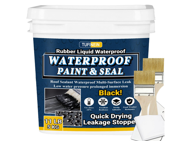 Rubber Liquid Waterproof Sealant, 11 LB/5 KG Black Quick Drying Multi Surface Foundation Leak Repair - Roof Gutters Basement Sealer Waterproof -...