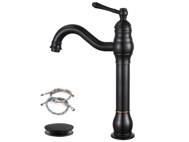 Vintage Bathroom Vessel Sink Faucet, Oil Rubbed Bronze, with Drain Tall Bathroom Faucet 1 Hole Single Handle, 360° Swivel Spout, cUPC Water Lines,...
