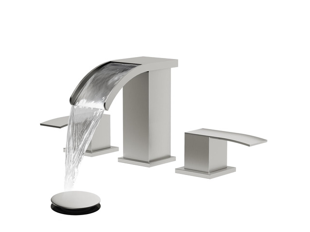 Waterfall Bathroom Faucet 3 Hole Square Body,Brushed Nickel SUS304 8 Widespread Bathroom Sink Faucet,2.17 Wide Spout,24 cUPC Hose,Pop Up Drain,2...