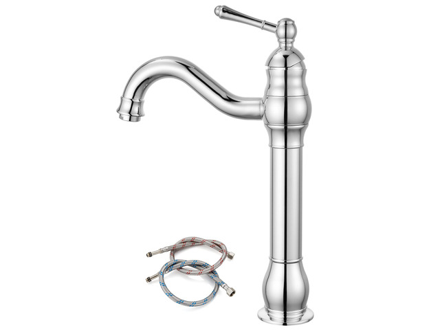Vintage Bathroom Vessel Sink Faucet, Polish Chrome, No Drain Tall Bathroom Faucet 1 Hole Single Handle, 360Â° Swivel Spout, cUPC Water Lines,...
