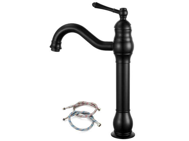 Vintage Bathroom Vessel Sink Faucet, Matte Black, No Drain Tall Bathroom Faucet 1 Hole Single Handle, 360° Swivel Spout, cUPC Water Lines,...