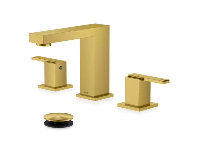 Brushed Gold Widespread Bathroom Faucet 3 Hole Vanity Faucet 2 Handle Bathroom Sink Faucet with Pop Up Drain & Supply Lines, Lead-Free cUPC & NSF...