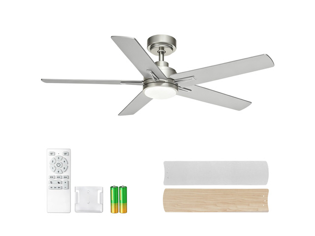 48 Inch Brushed Nickel Ceiling Fan with Light and Remote Control. Noiseless,Dimmable, 3CCT,6 Speeds Reversible, Modern DC Ceiling Fans for Indoor or...