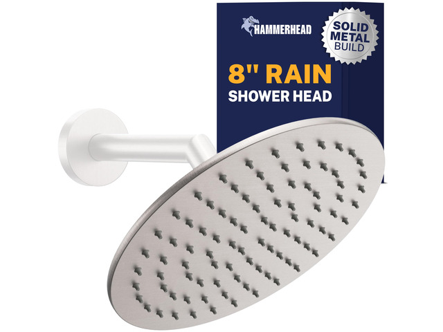 Solid Metal 8 Inch Rainfall Shower Head BRUSHED NICKEL - Shower Head Rainfall - 2.5 GPM High Flow Shower Head Optimized for Pressure Large...