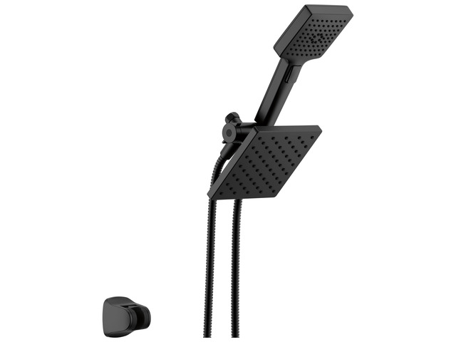 Square 2-in-1 Dual Shower Head with 4-Setting HandHeld Spray, Matte Black Detachable Double Shower Head with Hose, Showerhead, 1.75 GPM Flow Rate,...