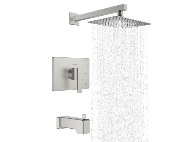 Brushed Nickel Shower Set with Tub Faucet, Tub and Shower Trim Kit Shower Faucet with 10-Inch Rain Shower Head, Square Shower System, Valve...