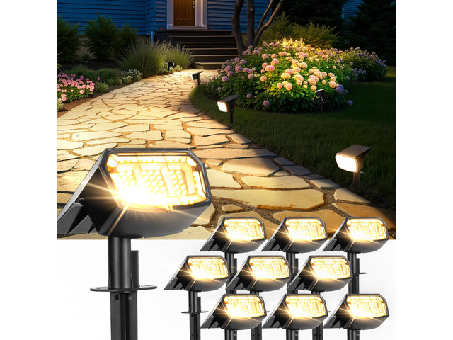 Solar Spot Lights Outdoor Waterproof, Solar Spotlights 10 Pack Warm White 63 LED 3 Lighting Modes Solar Landscape Spotlights for Yard, Garden,...