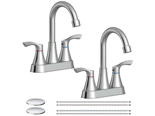 2 Pack Chrome Bathroom Faucet 3 Hole 4 Inch Bathroom Sink Faucets Stainless Steel 2 Handle Centerset Faucet for Bathroom Sink Vanity with Pop Up...