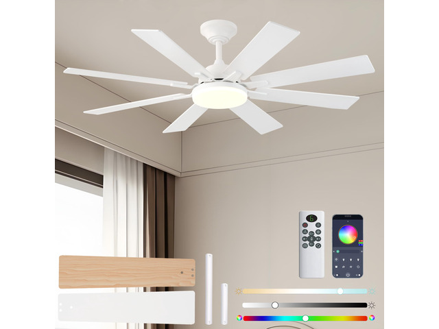 Ceiling Fan With Light & Remote Indoor/Outdoor Use 52 Inch White Reversible DC Motor,3CCT, Dimmable, Timer, Noiseless,Ceiling Fan for Bedroom...