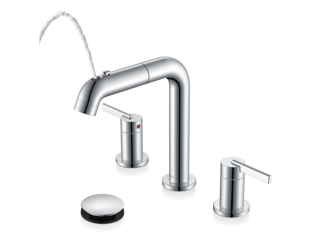 Chrome Pull Down Widespread Bathroom Faucet 8 Inch 2 Handle 3 Hole Pull Out Bathroom Faucet with Pop Up Drain & Supply Lines, Lead-Free cUPC & NSF...