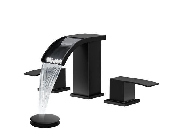 Waterfall Bathroom Faucet 3 Hole Square Body,Matte Black SUS304 8 Widespread Bathroom Sink Faucet,2.17 Wide Spout,24 cUPC Hose,Pop Up Drain,2...