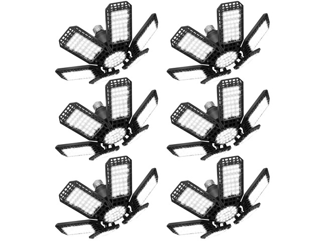 6 Pack Garage Lights, 28000LM Super Bright LED Shop Lights with 6+1 Deformable Panels, 6500K Garage Light Ceiling Led, E26 Socket Screw in Bulb for...