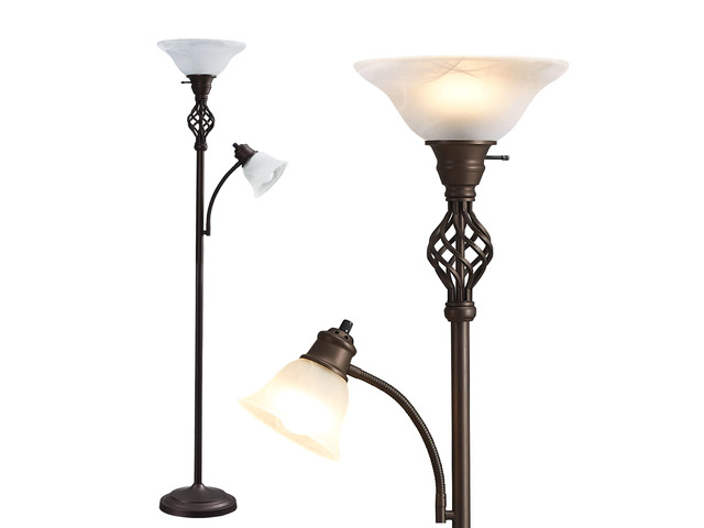 Torchiere Floor Lamp for Living Room, LED Standing Reading Light Glass Lampshade,72' Vintage Tall Lamps for Bedroom Corner Home Office, Bulbs Included