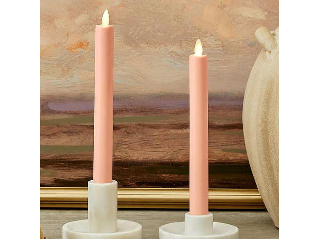 Flameless Battery Operated Taper Candle, Mellow Peach Pack of 2 1' x 9.75', LED Flickering Flame, Realistic & Safe for Home Kids and Pets
