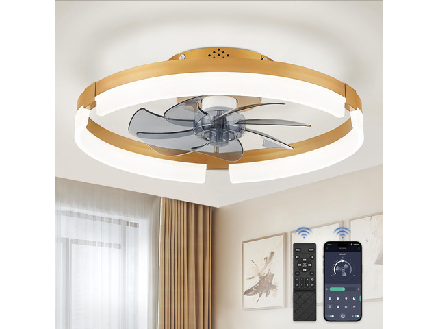 19.7' Ceiling Fans with Lights, Low Profile Fandelier for Bedroom Flush Mount Fan Light, Stepless Dimmable, App/Remote Control, 3 CCT Led, 6...