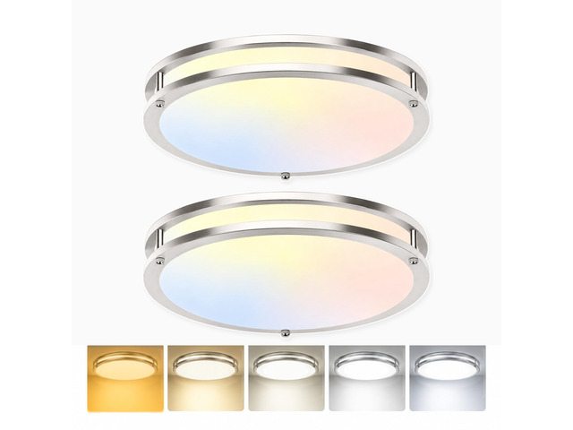 2-Pack 16 inch Large Dimmable LED Flush Mount Ceiling Light Fixture, 50W 5400 Lumen Bright Brushed Nickel Light Fixture for Bedroom Kitchen Living...