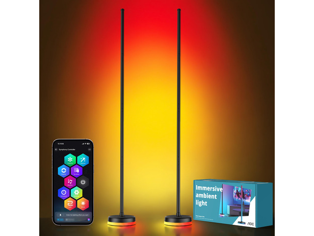 LED Floor Lamp, 2Packs RGBICWW Corner Floor Lamp with Glowing Base App & Remote Control, 160 Million Colors, 68+ Scenes Color Changing, Ambient...