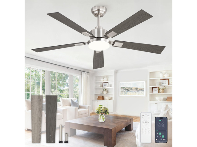 52 Inch Ceiling Fans with 3000-6000K Dimmable Lights and Remote APP Control, 6 Speeds Quiet Reversible Motor, Brushed Nickel Smart Indoor/Outdoor...