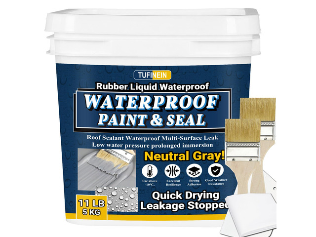 Rubber Liquid Waterproof Sealant, 11 LB/5 KG Neutral Gray Quick Drying Multi Surface Foundation Leak Repair - Roof Gutters Basement Sealer...