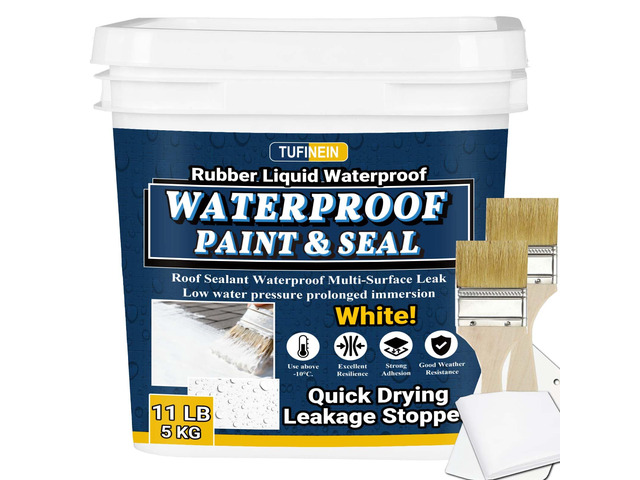 Rubber Liquid Waterproof Sealant, 11 LB/5 KG White Quick Drying Multi Surface Foundation Leak Repair - Roof Gutters Basement Sealer Waterproof -...