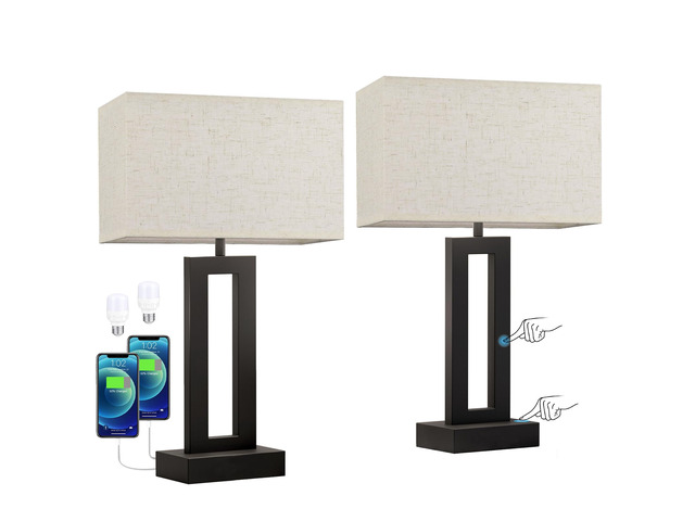 Nightstand Table Lamps for Bedrooms Set of 2 - Touch Bedside Lamp with USB C+A, 3 Way Dimmable Living Room Lamps for End Tables Set of 2, Modern...