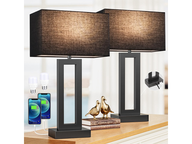 22' Tall Living Room Lamps for Night Stands - Touch Bedside Lamp with USB C+A, 3 Way Dimmable Bedroom Lamps for End Tables Set of 2, Modern Night...