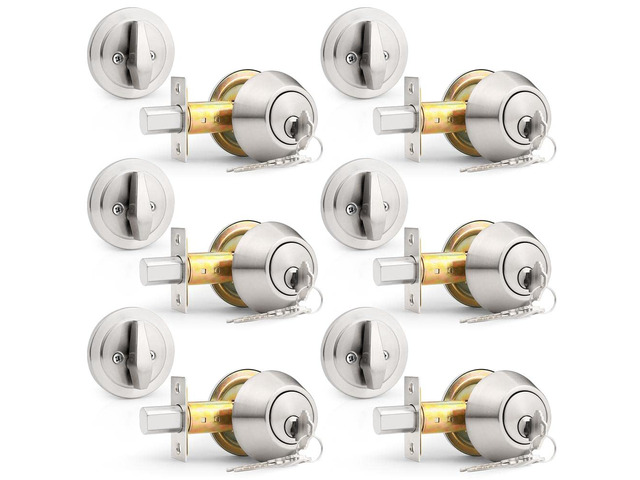 6 Pack Brushed Nickel Single Cylinder Deadbolts, Keyed Alike Combo Handlesets, Interior & Exterior Door Locks for Entrance Lock and Front Gate