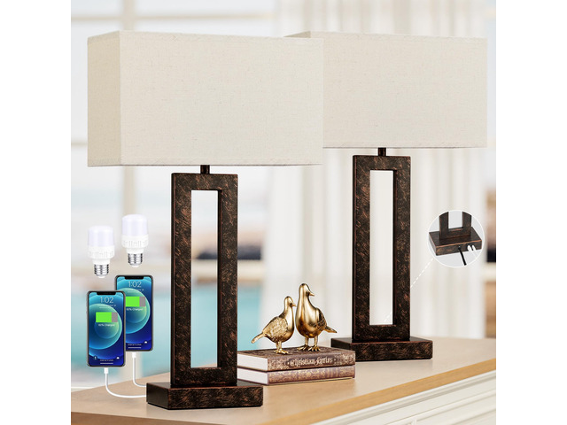 22' Tall Living Room Lamps for Night Stands - Touch Bedside Lamp with USB C+A, 3 Way Dimmable Bedroom Lamps for End Tables Set of 2, Modern Night...