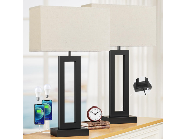 26.3in Big Bedroom Table Lamps Set of 2 -Touch Control, 3 Way Dimmable, USB C+A Charging, LED Bulbs, Easy Assembly