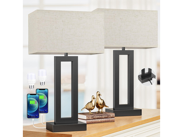 22' Tall Living Room Lamps for Night Stands - Touch Bedside Lamp with USB C+A, 3 Way Dimmable Bedroom Lamps for End Tables Set of 2, Modern Night...