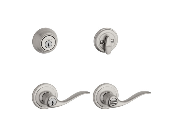 991 Tustin Entry Lever and Single Cylinder Deadbolt Combo Pack featuring SmartKey in Satin Nickel, Model Number: 99910-040