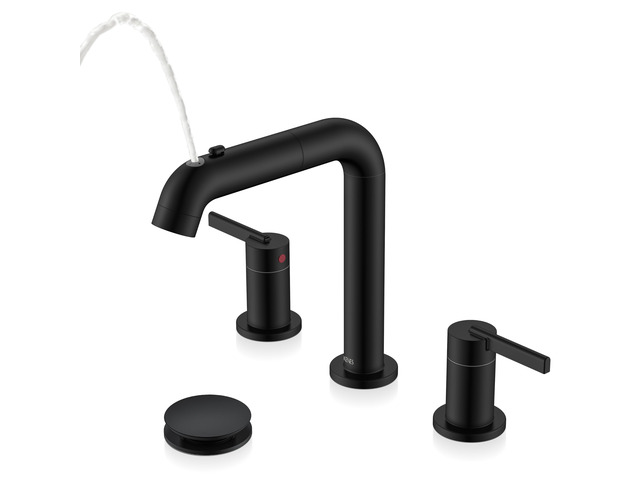 Matte Black 2 Handle Pull Down Widespread Bathroom Faucet 3Hole Pull Out Bathroom Faucet with Pop Up Drain & Supply Lines, Lead-Free cUPC & NSF...