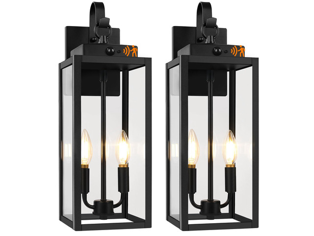 2-Pack 17.5' Upgraded Motion Sensor Outdoor Wall Lights, Black Auto ON/OFF, 3 Lighting Modes, Waterproof, Rust-Resistant, Durable Metal with Clear...