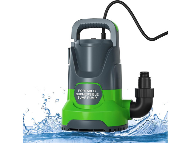 Sump Pump 1HP Submersible Water Pump 3700GPH Electric Portable Transfer Water Pump for Pool Draining Basement, Light Green