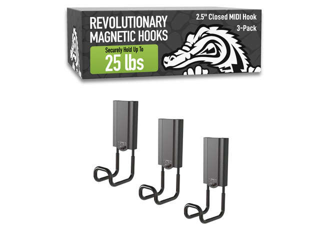 MIDI 2.5 in Closed Hooks, 25 lb Magnetic Hooks 3 Pack Patented Easy-Release, Non-Slip Grip. Works on toolboxes, garage, steel cabinets,...