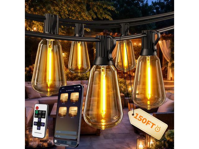 Outdoor String Lights, 150 FT Patio Lights for Outside Smart App & Remote Control with Timer, Dimmable with 4 Scene Modes, Warm White Waterproof...