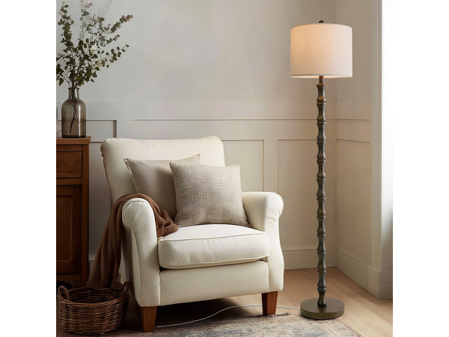 62' Rustic Floor Lamp, Retro Farmhouse Standing Lamp with Rotary Switch, Resin Dark Brown Floor Lamp for Living Room, Bedroom, Corner, Nursery,...