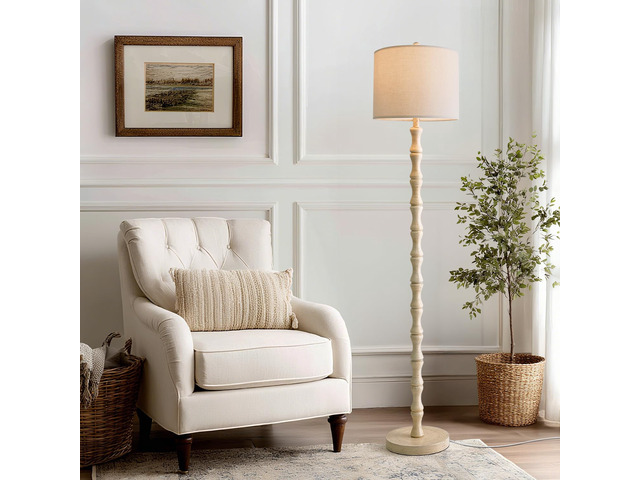 62' Rustic Floor Lamp, Retro Farmhouse Standing Lamp with Rotary Switch, Resin Antique White Floor Lamp for Living Room, Bedroom, Corner, Dining...