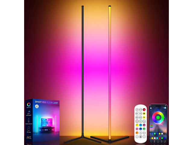 Corner Floor Lamp 2 Pack, LED Lamps with Remote, RGB Standing Lamp, LED Light Stick, Music Sync Dimmable Color Changing Ambient Light Bar for...