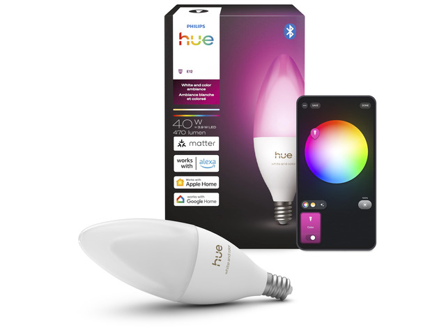 Smart LED Candle Bulb, B39, E12, 1 Pack, White and Color Ambiance, Full Spectrum Light 1000K-20000K, 470 lm, Ultra-Low Dimming, Chromasync, Alexa,...