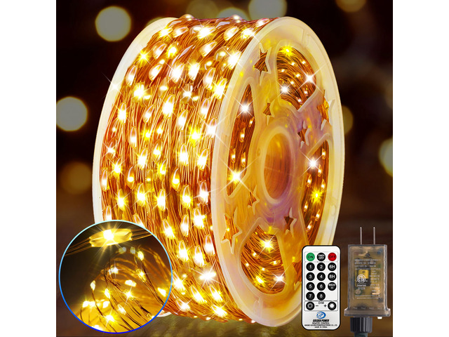 532FT 1600LED Outdoor Fairy Lights Plug in Warm White Xmas Decor Timer, Memory, Dimmable, Remote, Waterproof, Copper Wire, Flexible, for Garden,...