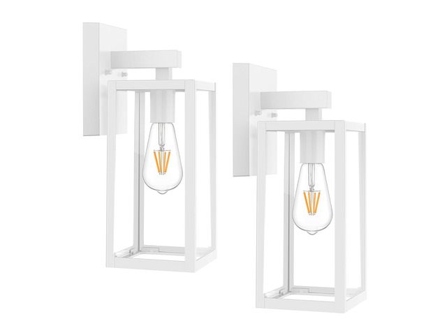 Outdoor Wall Light Fixtures, Exterior Waterproof Wall Lanterns White Porch Wall Lights, Anti-Rust, E26 Socket, Clear Glass Outside Wall Mount...