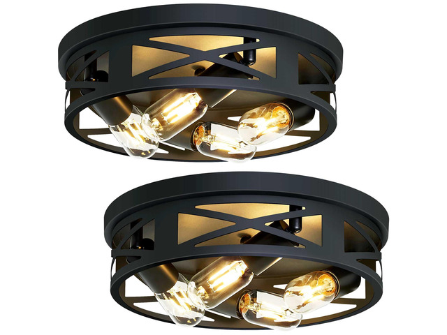Flush Mount 4-Light Ceiling Light Fixture for Hallway, Kitchen, Entryway - Black, E26 Base (2 Pack)
