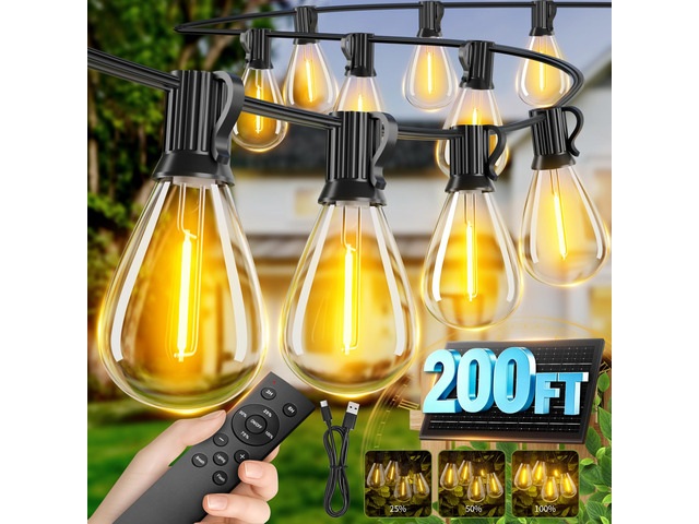 200FT Solar String Lights Outdoor Waterproof, 72+2 LED Solar Powered Lights with Remote Control, 3 Light Modes & Dimmable, USB-C Charging for...