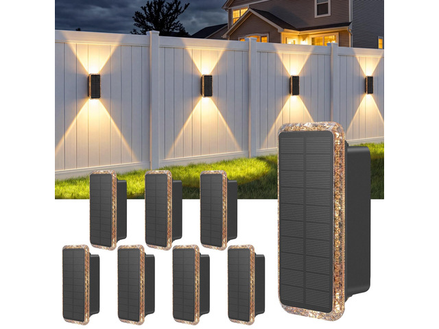 Solar Fence Lights Outdoor 8 Pack, 5CCT(3000K-6000K) Up and Down Solar Wall Lights, IP65 Waterproof Dusk to Dawn Fence Lights Solar Powered for...